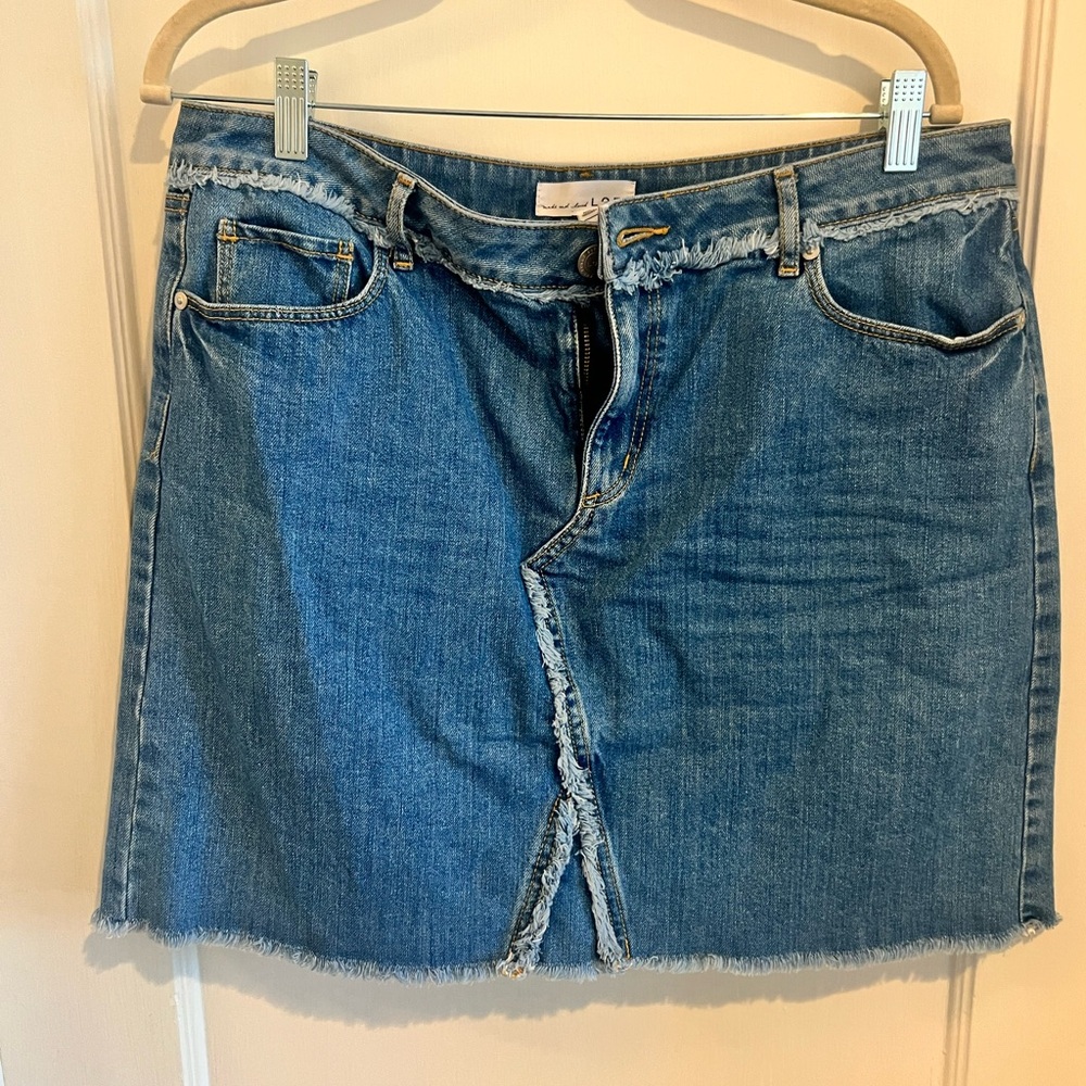 LOFT Frayed Hem Denim Mini Skirt